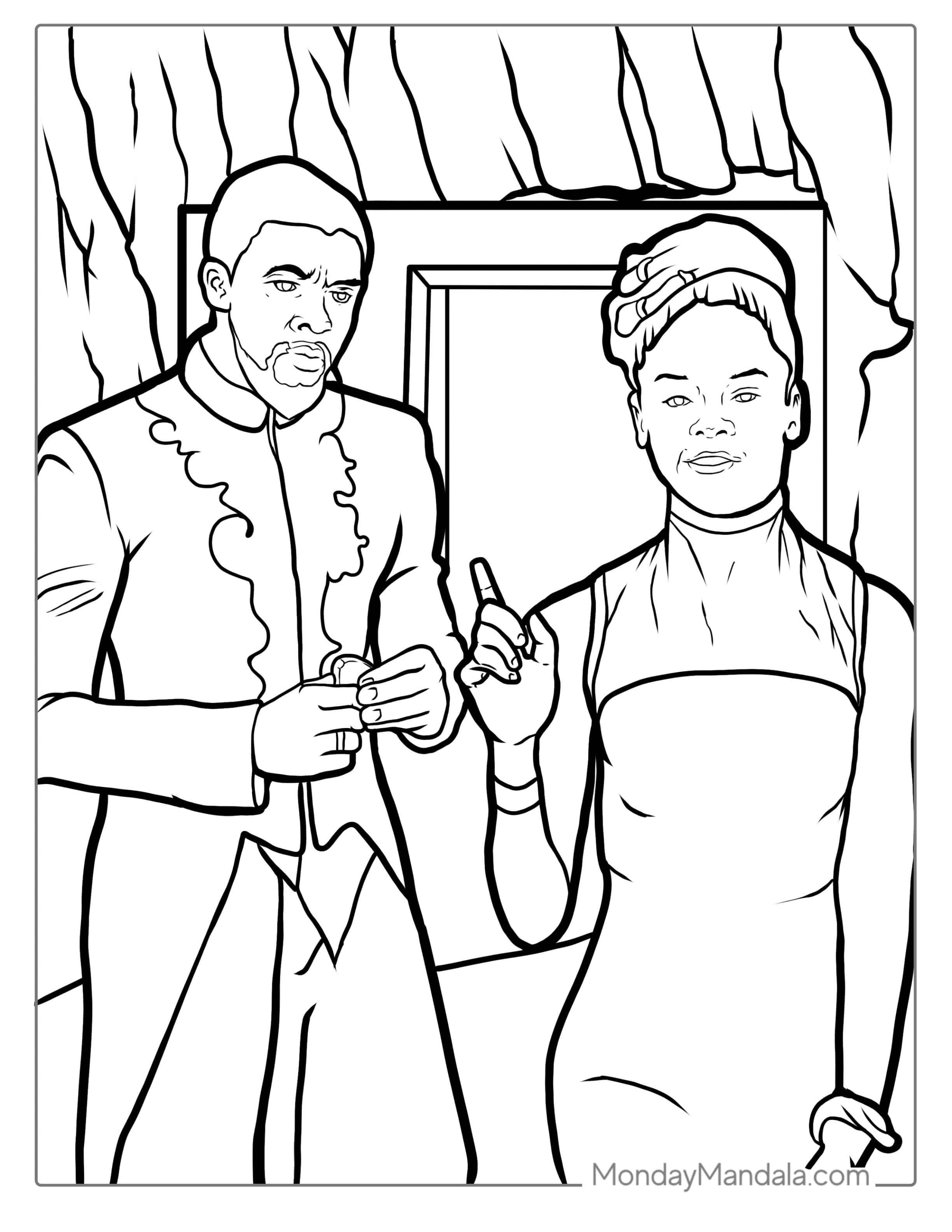 Black Panther And Shuri Coloring Page_ coloring page — printable line art