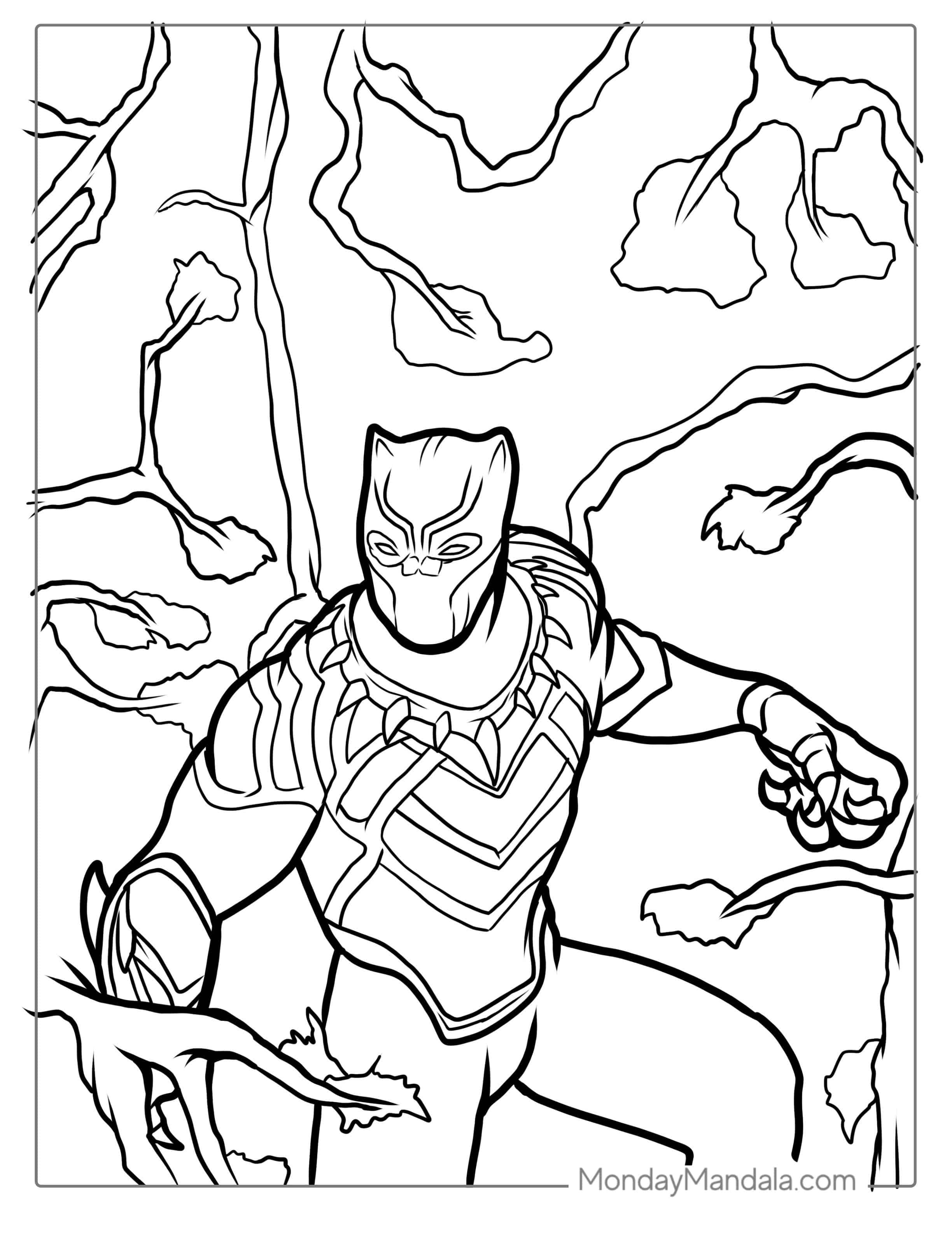 Black Panther In Forest To Color coloring page — printable line art