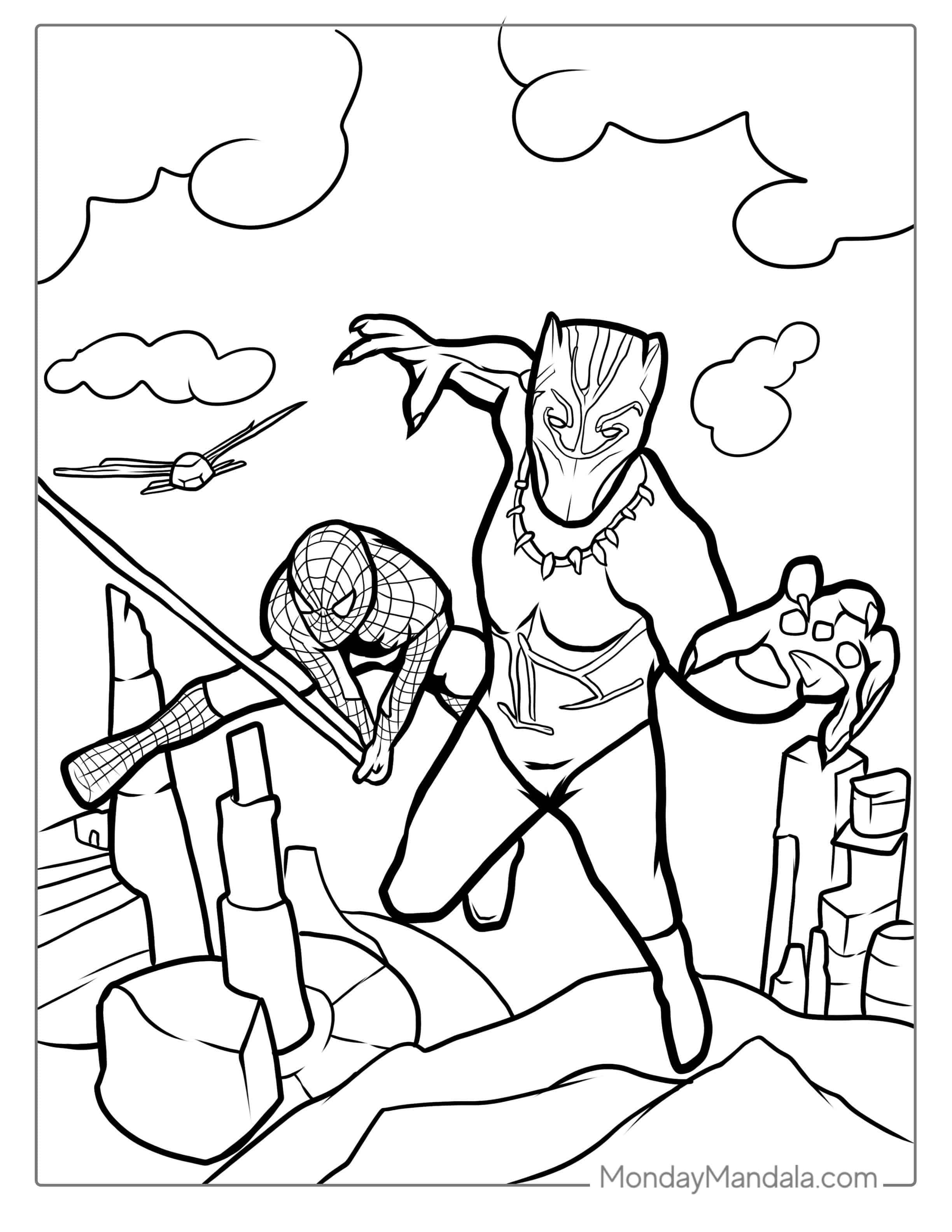 Spider Man And Black Panther coloring page