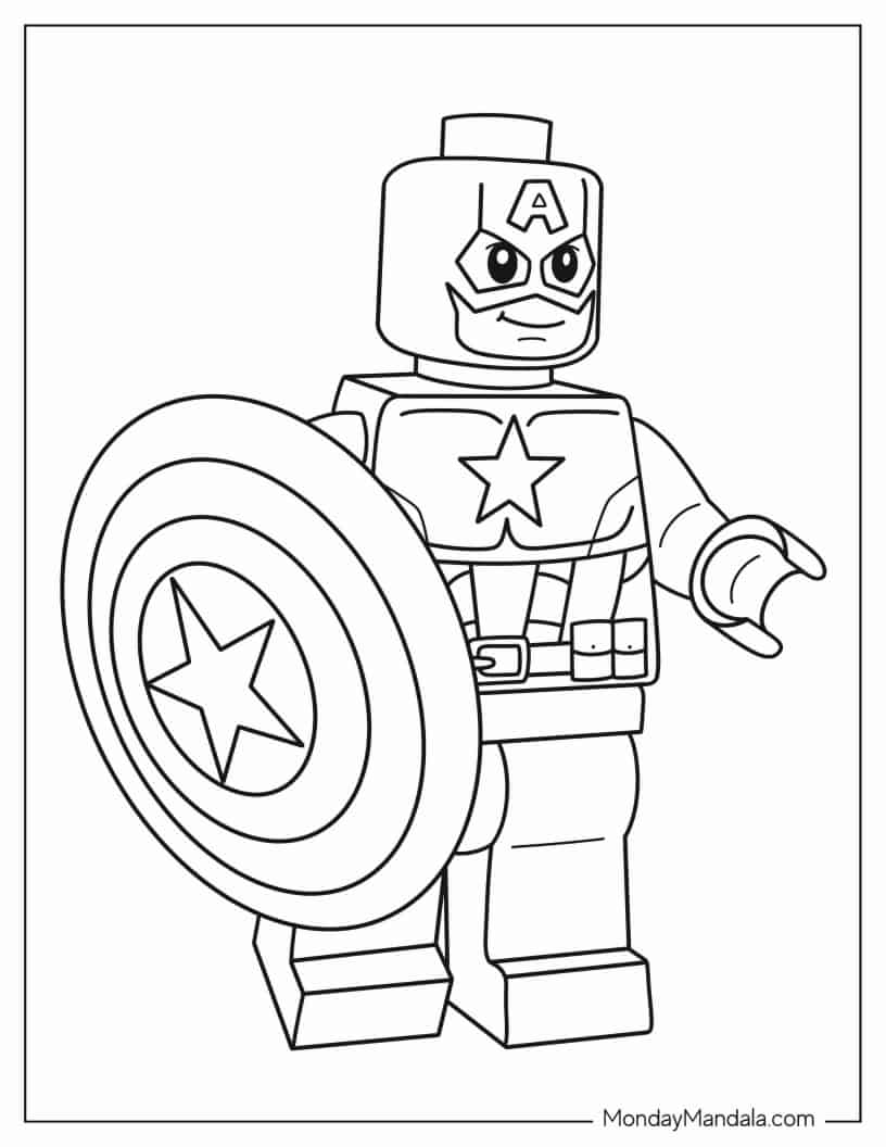 Captain America As a Lego Figurine To Color coloring page