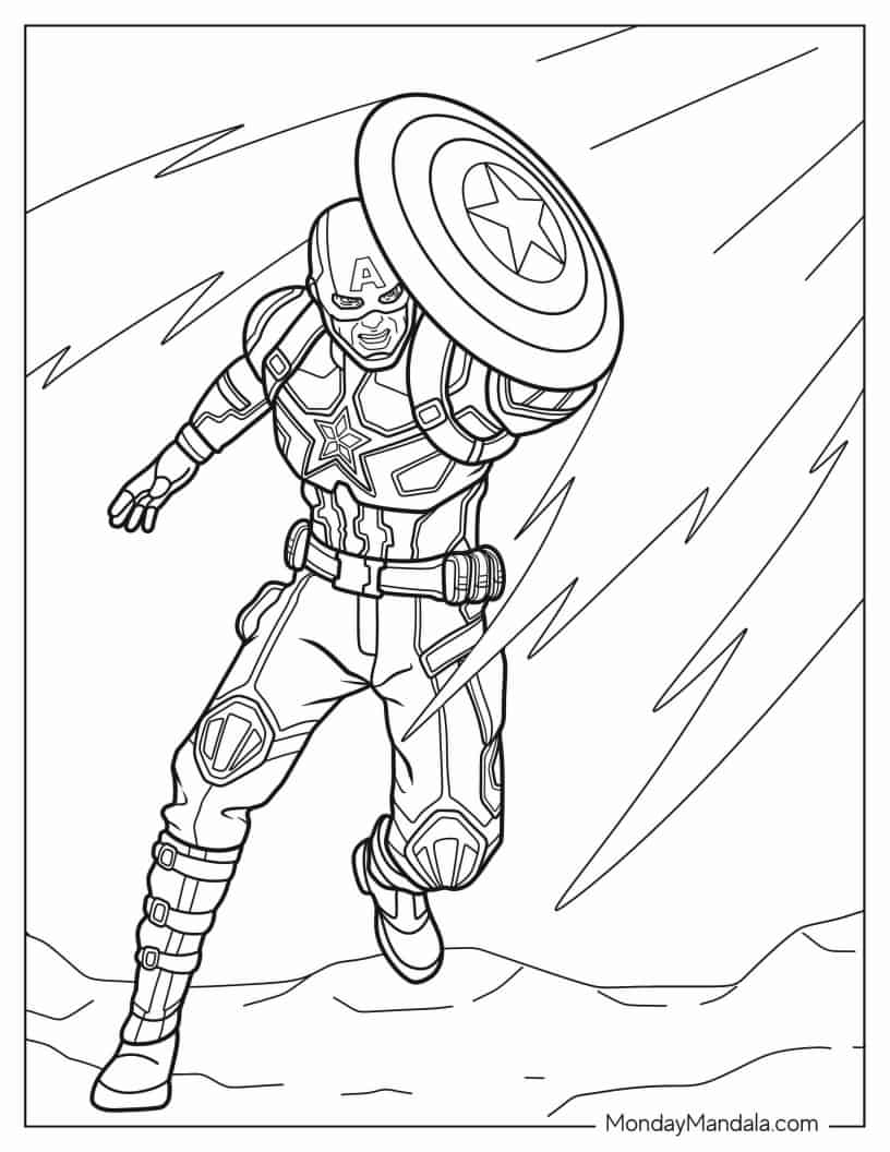 Captain America Protecting Himself With His Shield coloring page