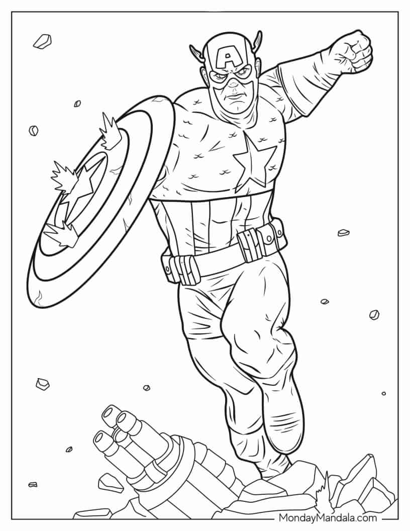 Captain America Superhero Coloring Sheet For Kids coloring page — printable line art