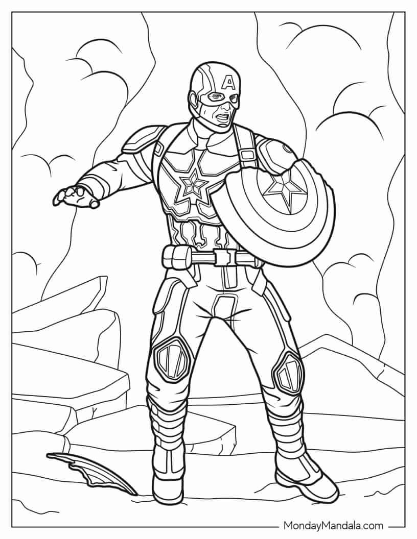Captain America With Broken Shield coloring page