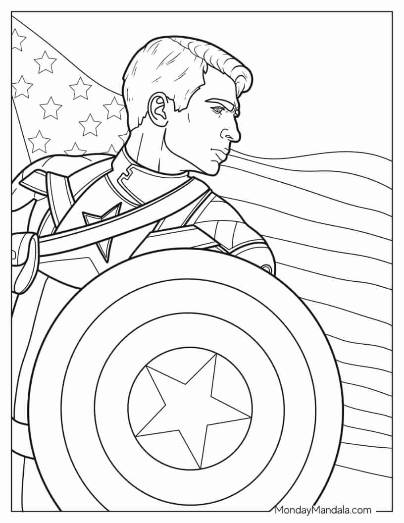 Coloring Page Of Steve Rogers With American Flag coloring page