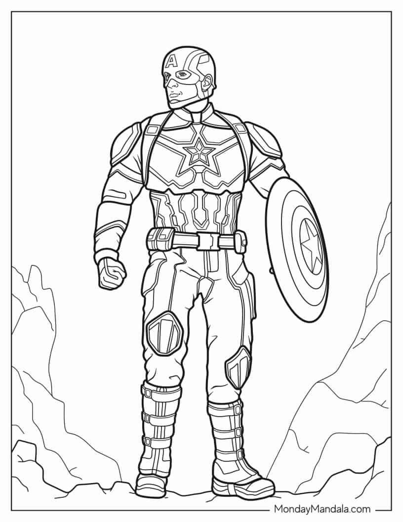 Detailed Captain America Holding Vibranium Shield coloring page