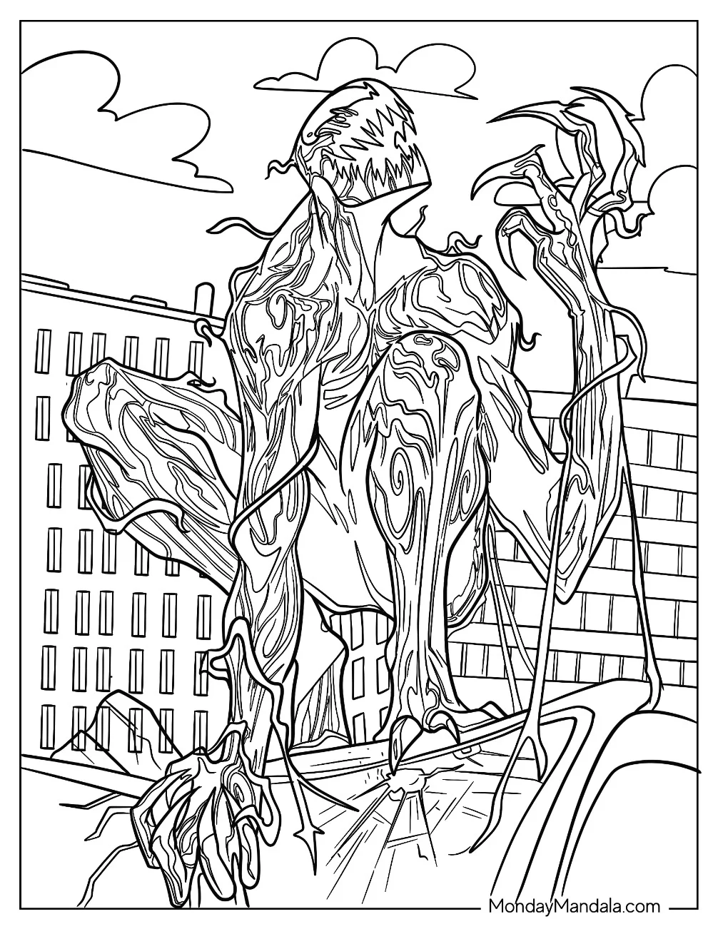 Carnage Coloring Page Growling On Top Of Car coloring page — printable line art