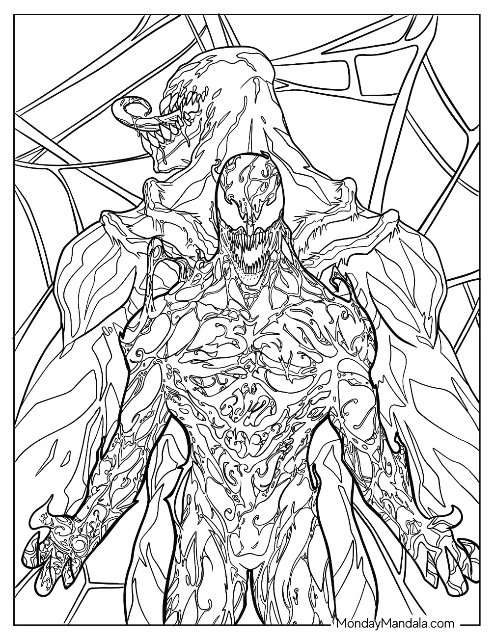Detailed Carnage Coloring Page In Front Of Venom coloring page