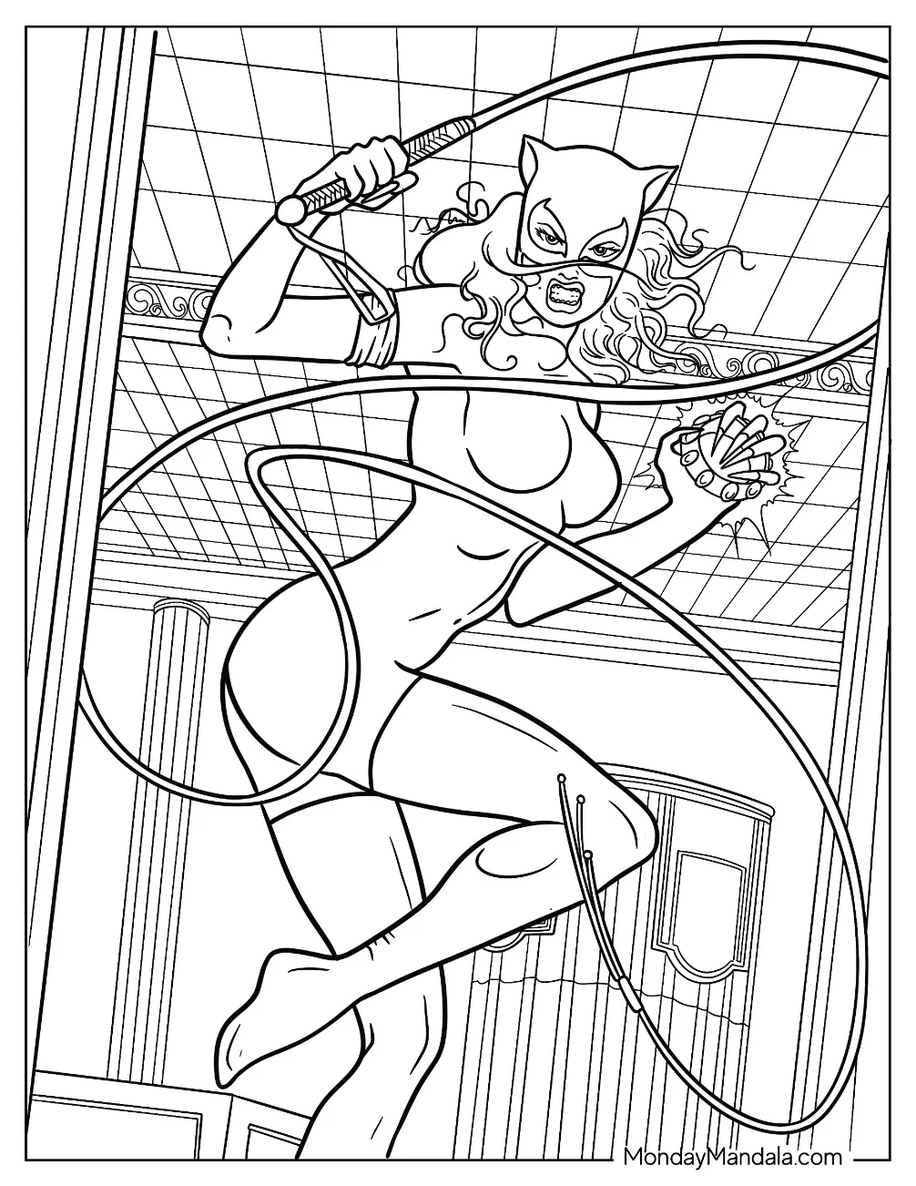 Catwoman Coloring Page With Wip Stealing Jewelry coloring page