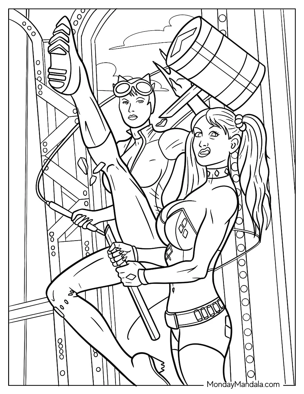 Comic Book Catwoman Coloring Page And Harley Quinn coloring page