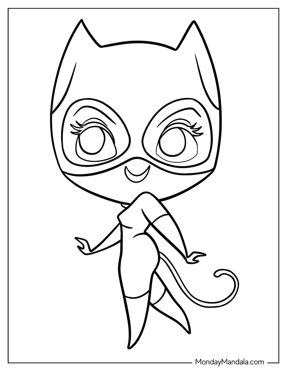 Cute Chibi Catwoman Coloring Page For Preschoolers coloring page