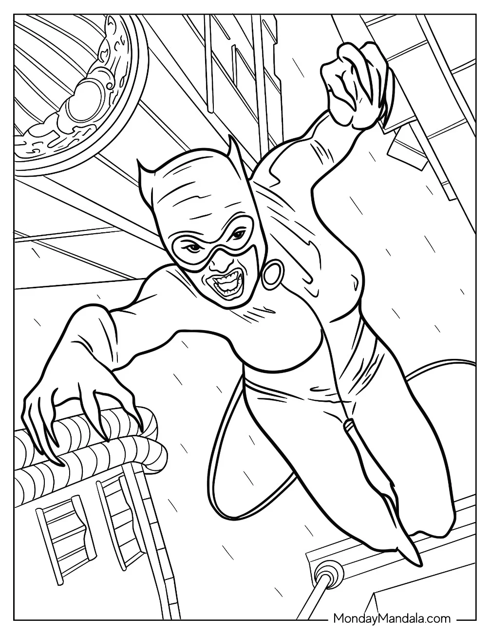 Feral Catwoman Coloring Page With Claws Out coloring page
