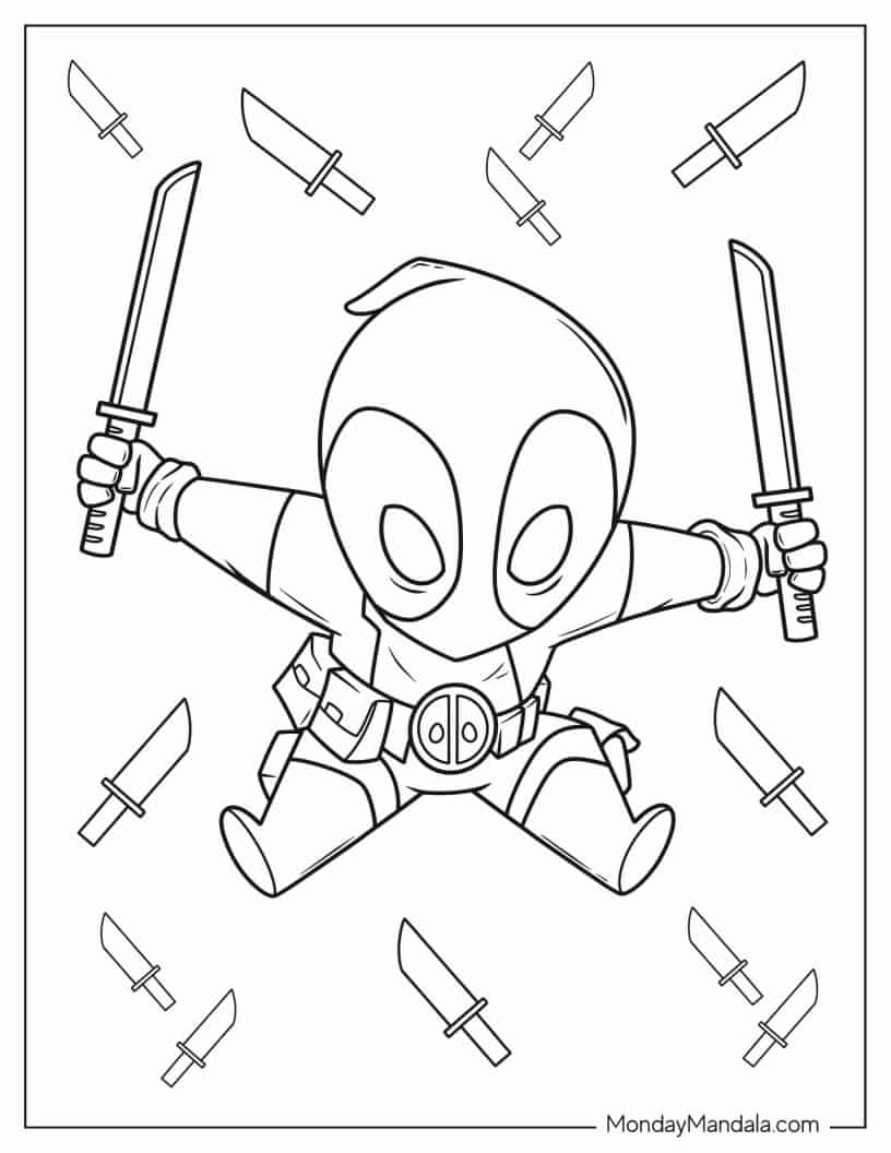 Chibi Deadpool Coloring Page coloring page — printable line art