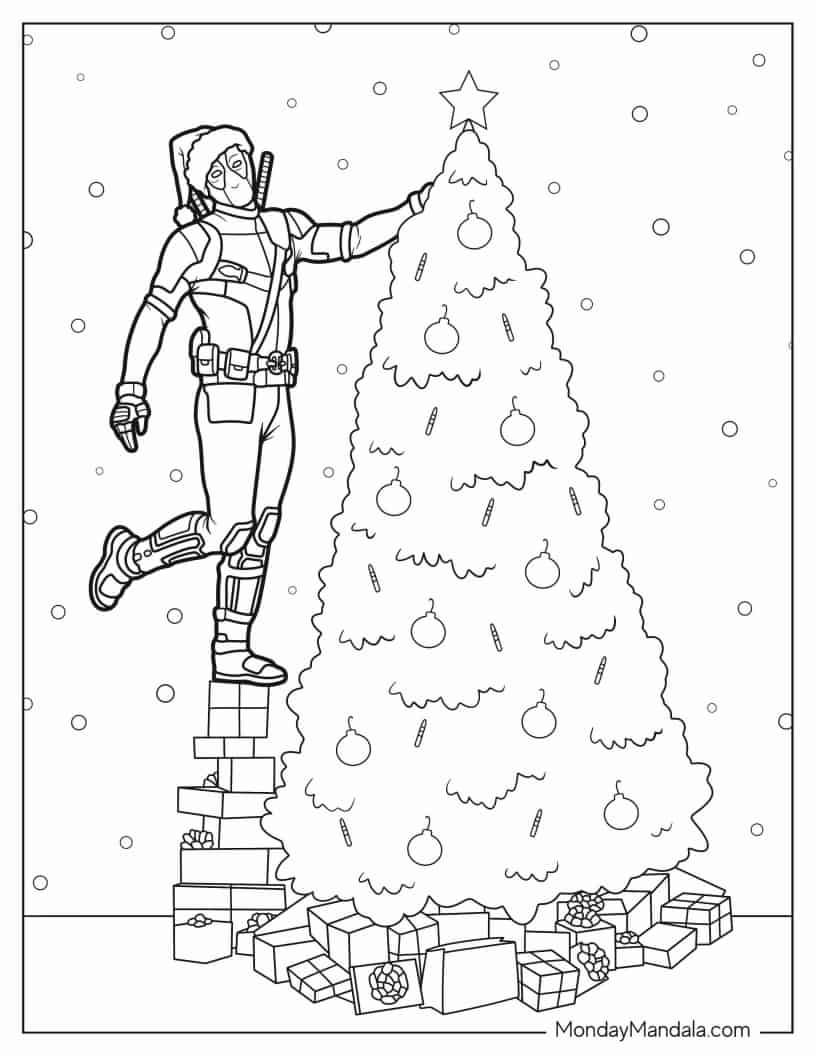 Christmas Themed Deadpool Coloring Page coloring page — printable line art