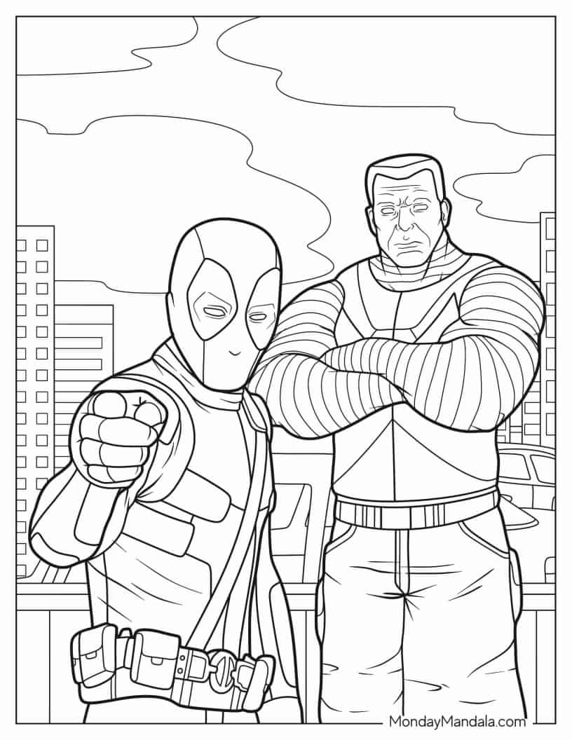 Deadpool And Colossus To Color coloring page