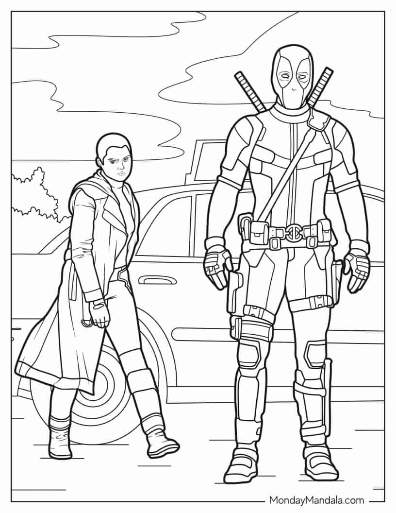 Deadpool With Negasonic Teenage Warhead coloring page