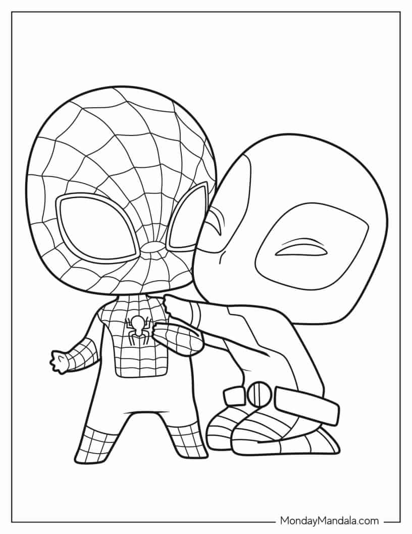 Kawaii Spider Man And Deadpool To Color coloring page