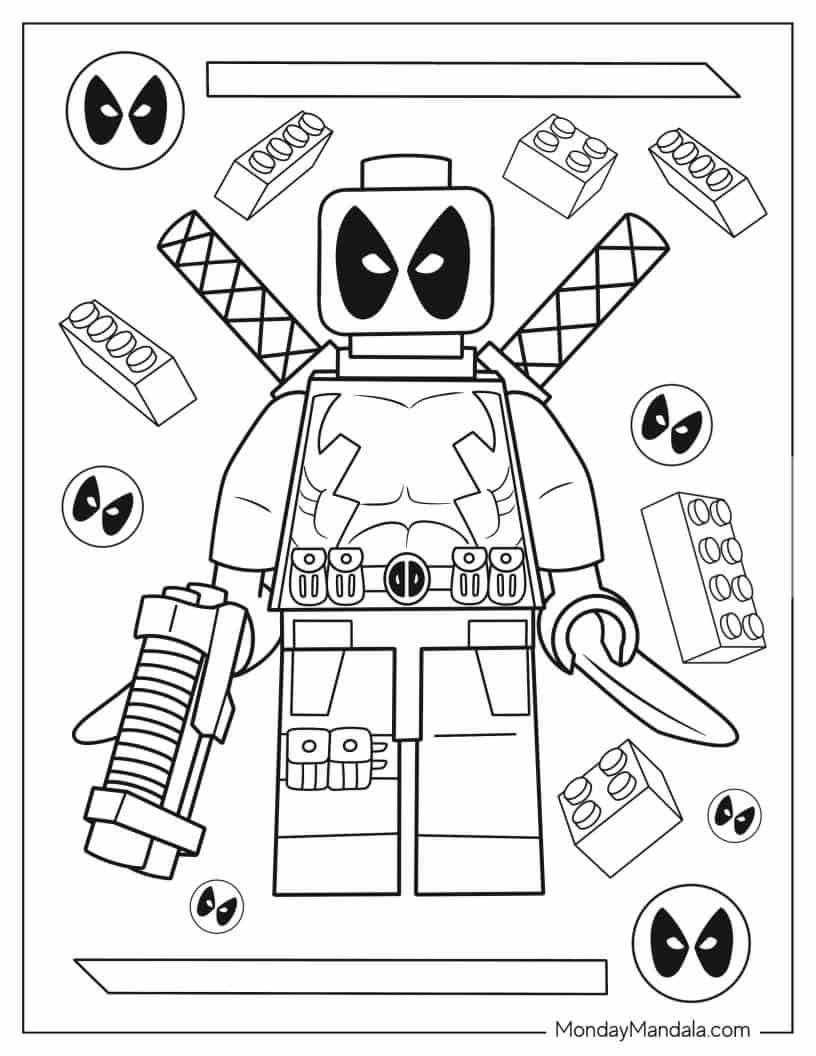 Lego Deadpool Coloring Sheet For Kids coloring page