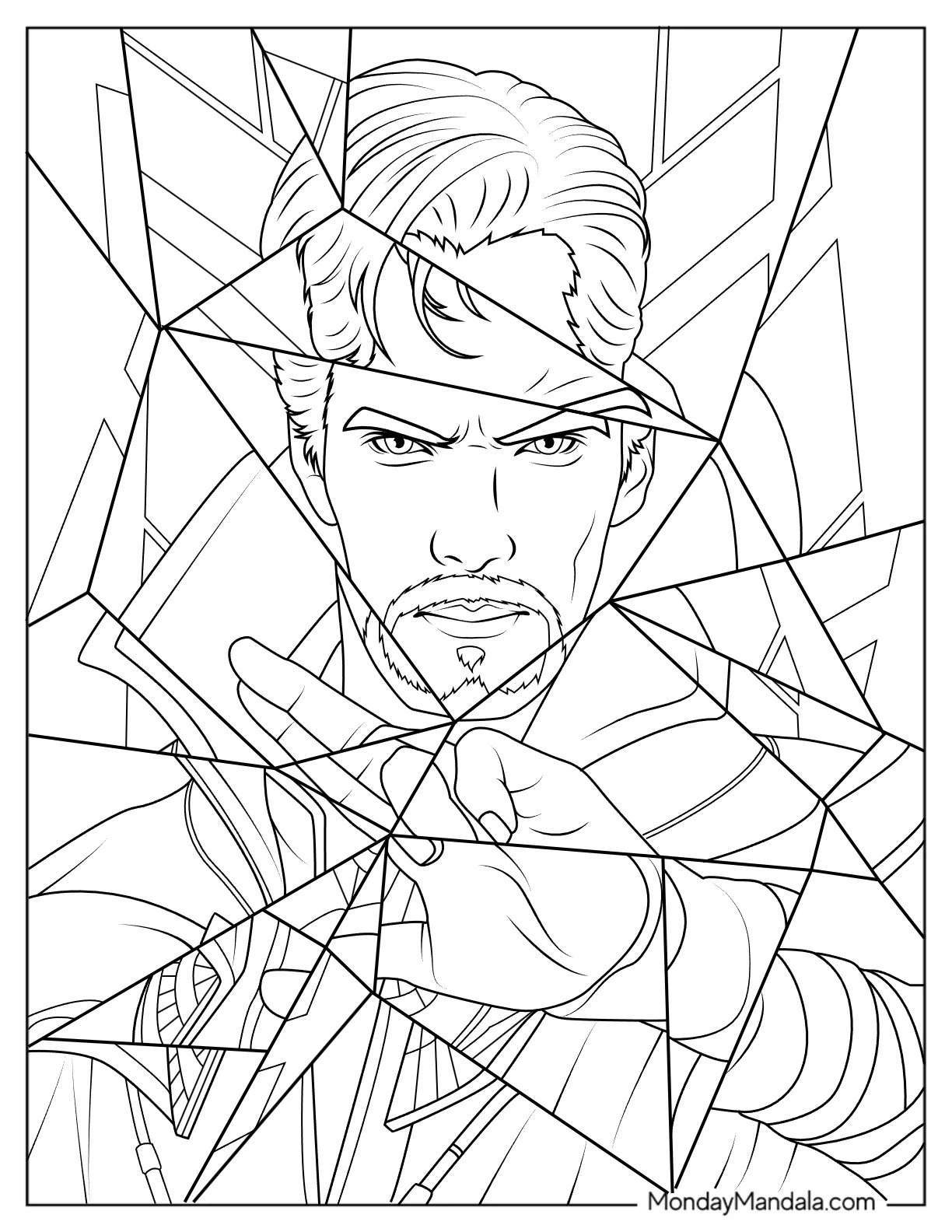 Broken Glass Reflection Of Doctor Strange Coloring Page coloring page — printable line art