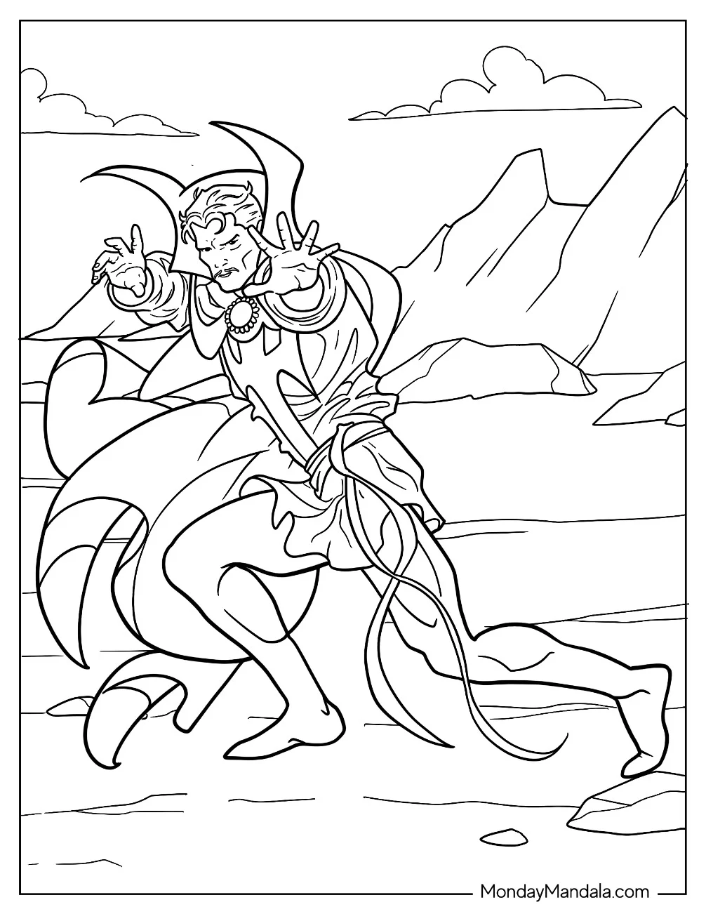 Doctor Strange Coloring Page In Battle Coloring Sheet coloring page — printable line art