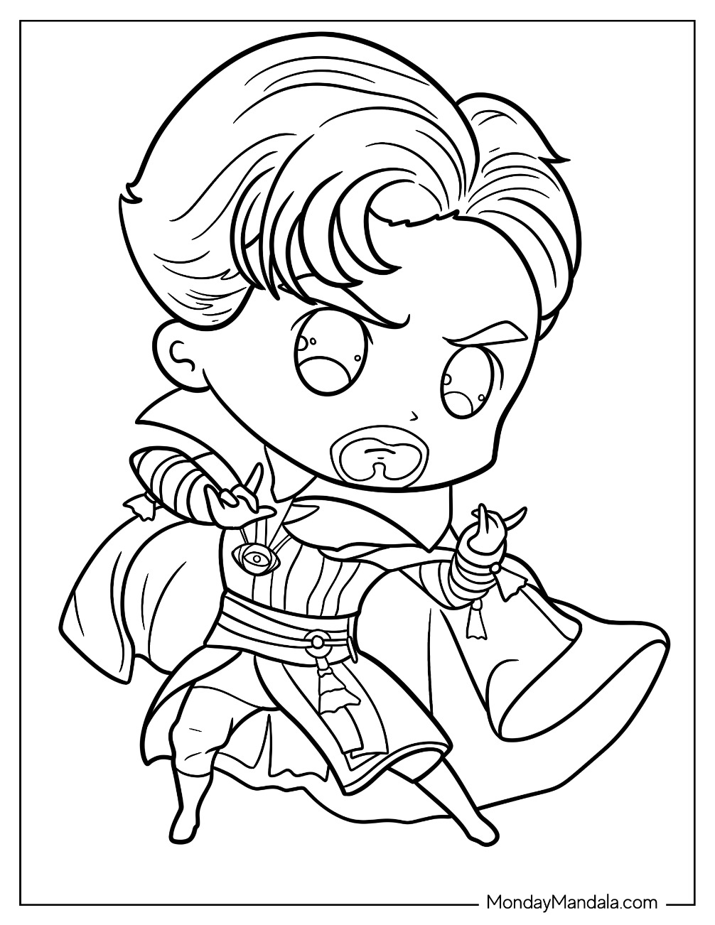 Kawaii Chibi Doctor Strange Coloring Page For Kids coloring page — printable line art