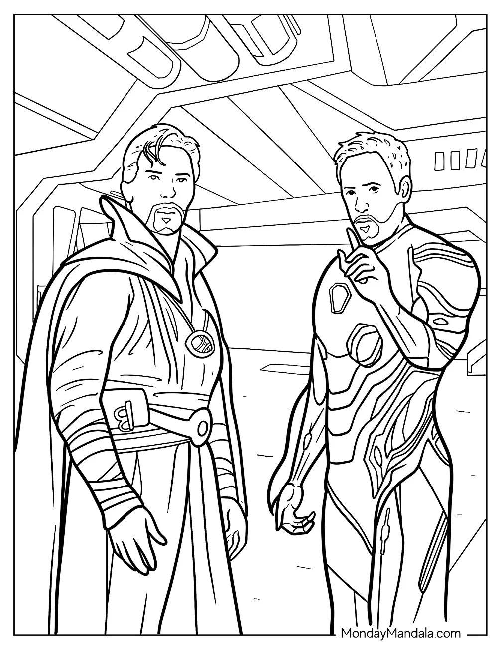 Realistic Doctor Strange Coloring Page With Iron Man In A Spaceship coloring page