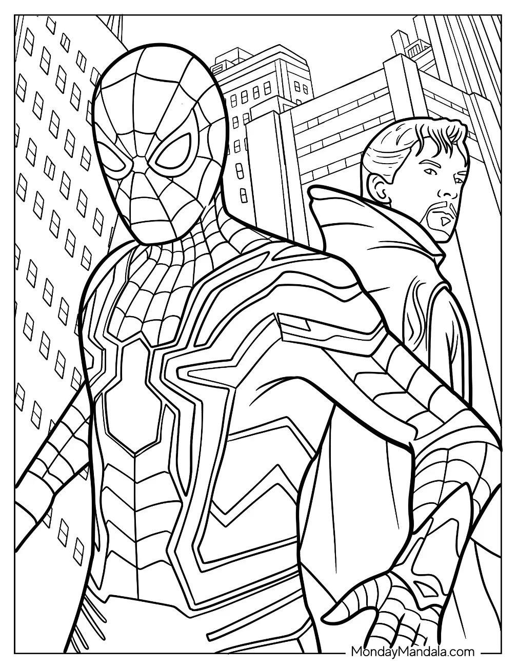Spider Man And Doctor Strange Coloring Page Standing Back To Back coloring page