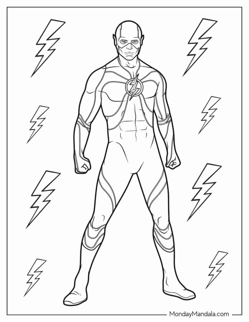 Easy To Color Flash For Kids coloring page — printable line art