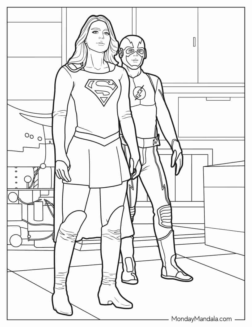 The Flash And Supergirl To Color coloring page