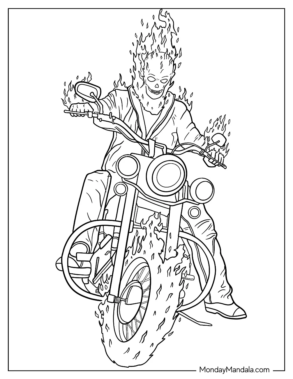 Easy Ghost Rider On Motorcycle Coloring Sheet For Kids coloring page — printable line art