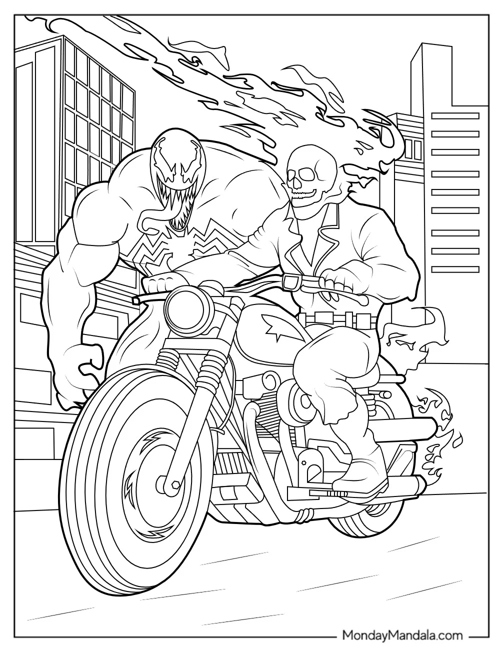 Ghost Rider And Venom In The City Coloring Page For Kids coloring page