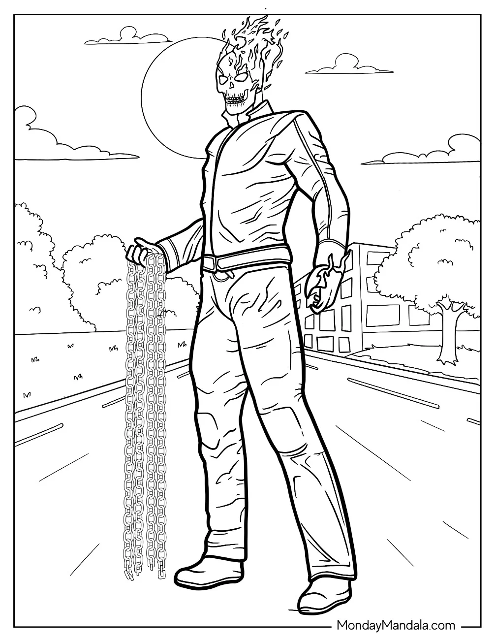 Ghost Rider Holding Hell Chain Coloring Sheet coloring page