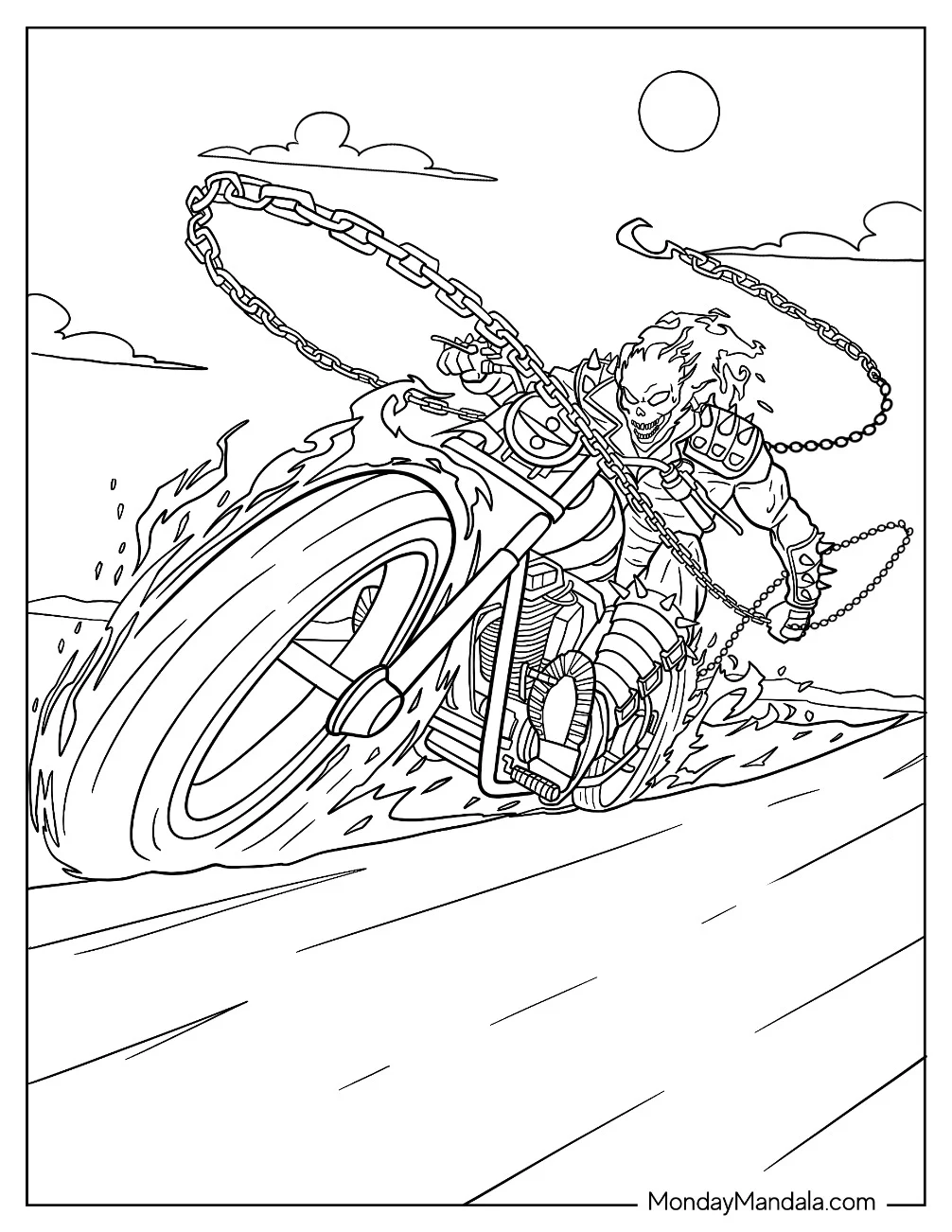 Ghost Rider On Hell Cycle Coloring Page coloring page — printable line art