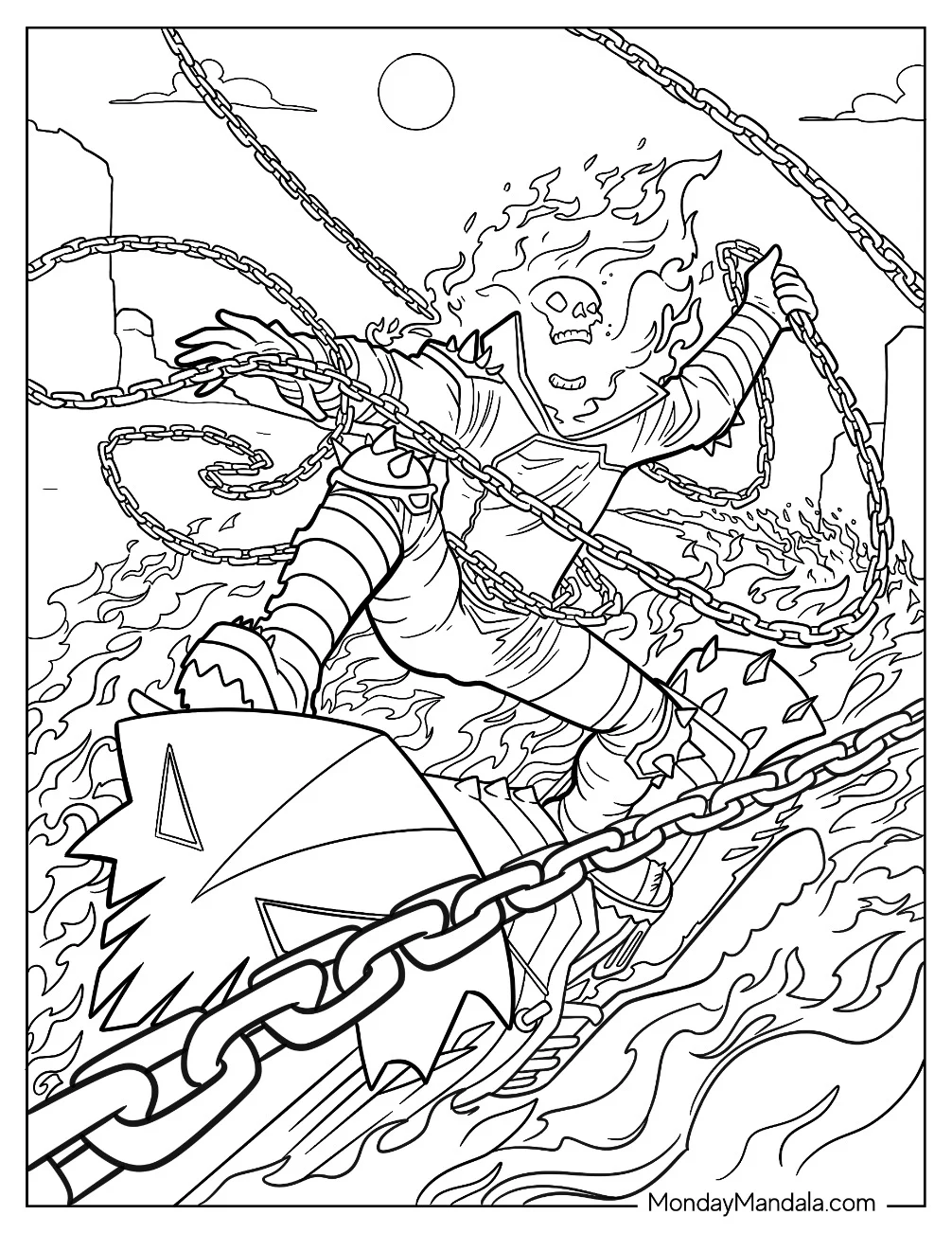 Ghost Rider Tossing A Chain Around Like A Lasso coloring page