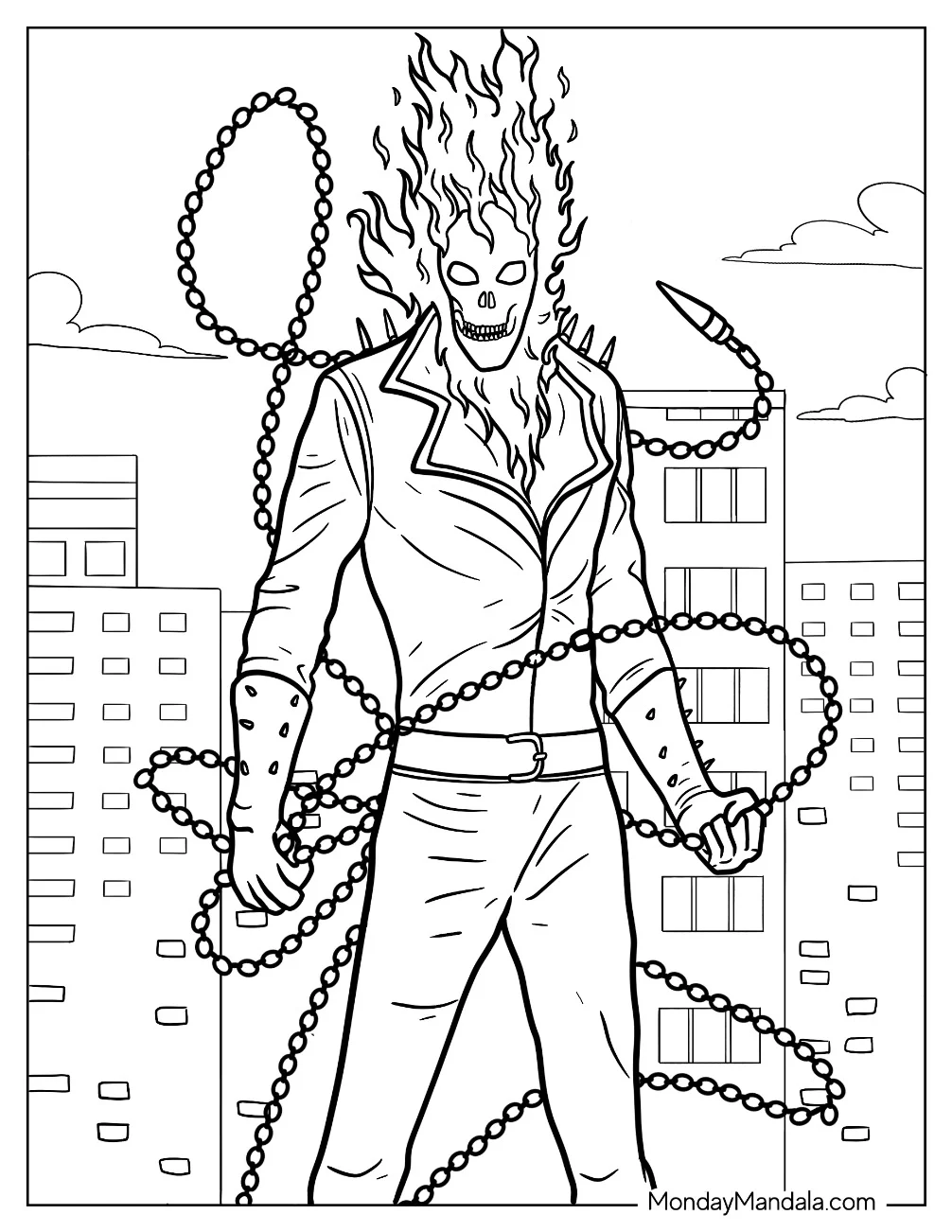 Ghost Rider With His Hellfire Chain Coloring Page coloring page