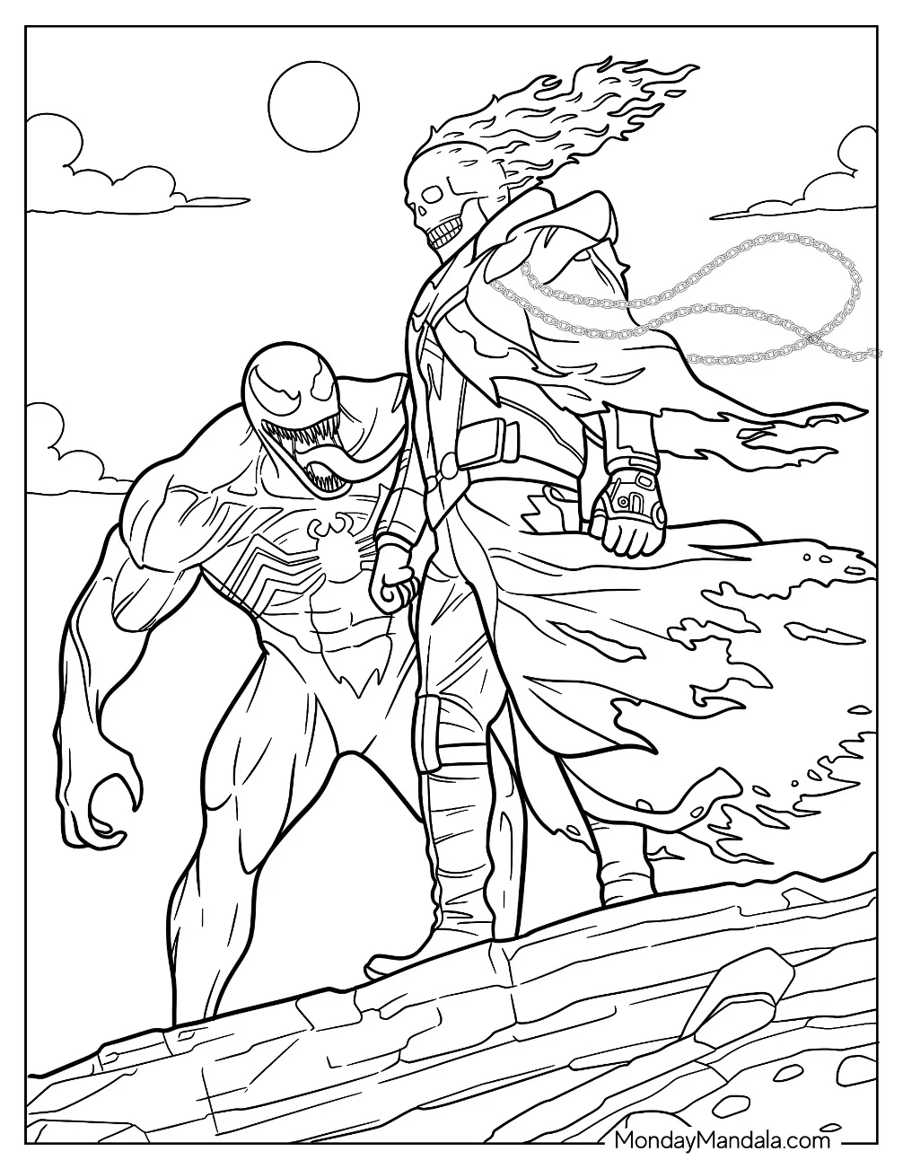Ghost Rider With Venom Coloring Sheet coloring page