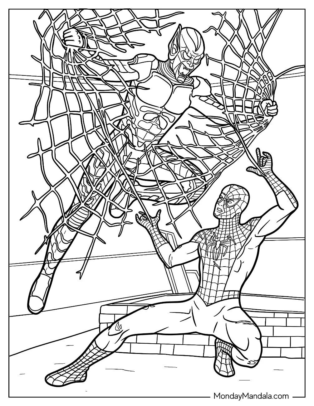 Green Goblin Coloring Page Escaping Spider Man's Web coloring page