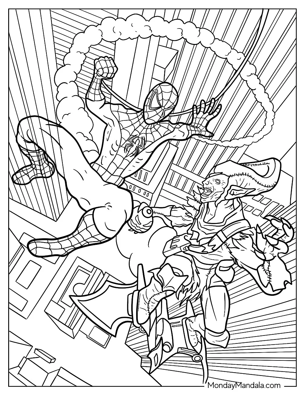 Green Goblin Coloring Page Fighting Green Goblin In Mid Air coloring page
