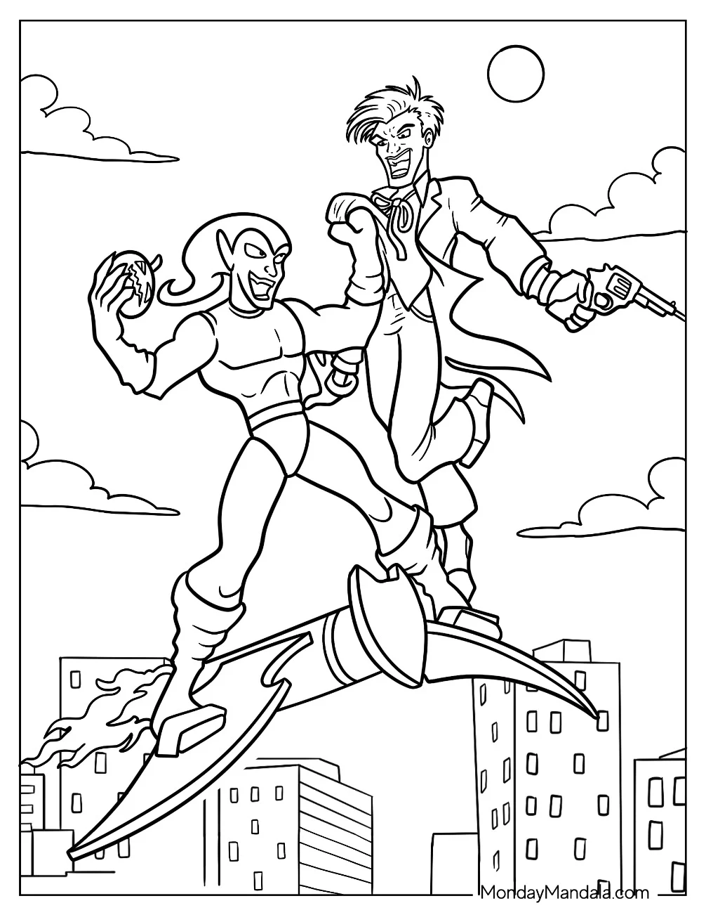 Green Goblin Coloring Page Fighting The Joker For Kids coloring page