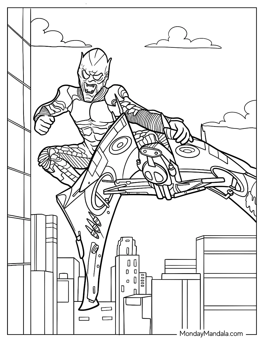 Green Goblin Coloring Page Flying On His Glider coloring page