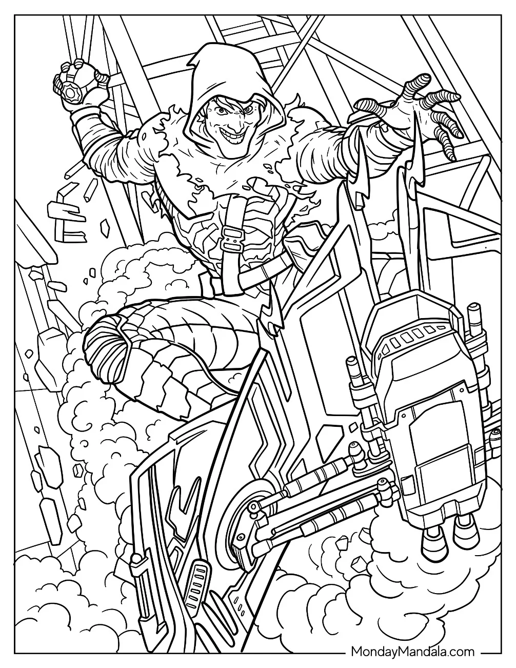 Green Goblin Coloring Page Holding Pumpkin Bomb coloring page
