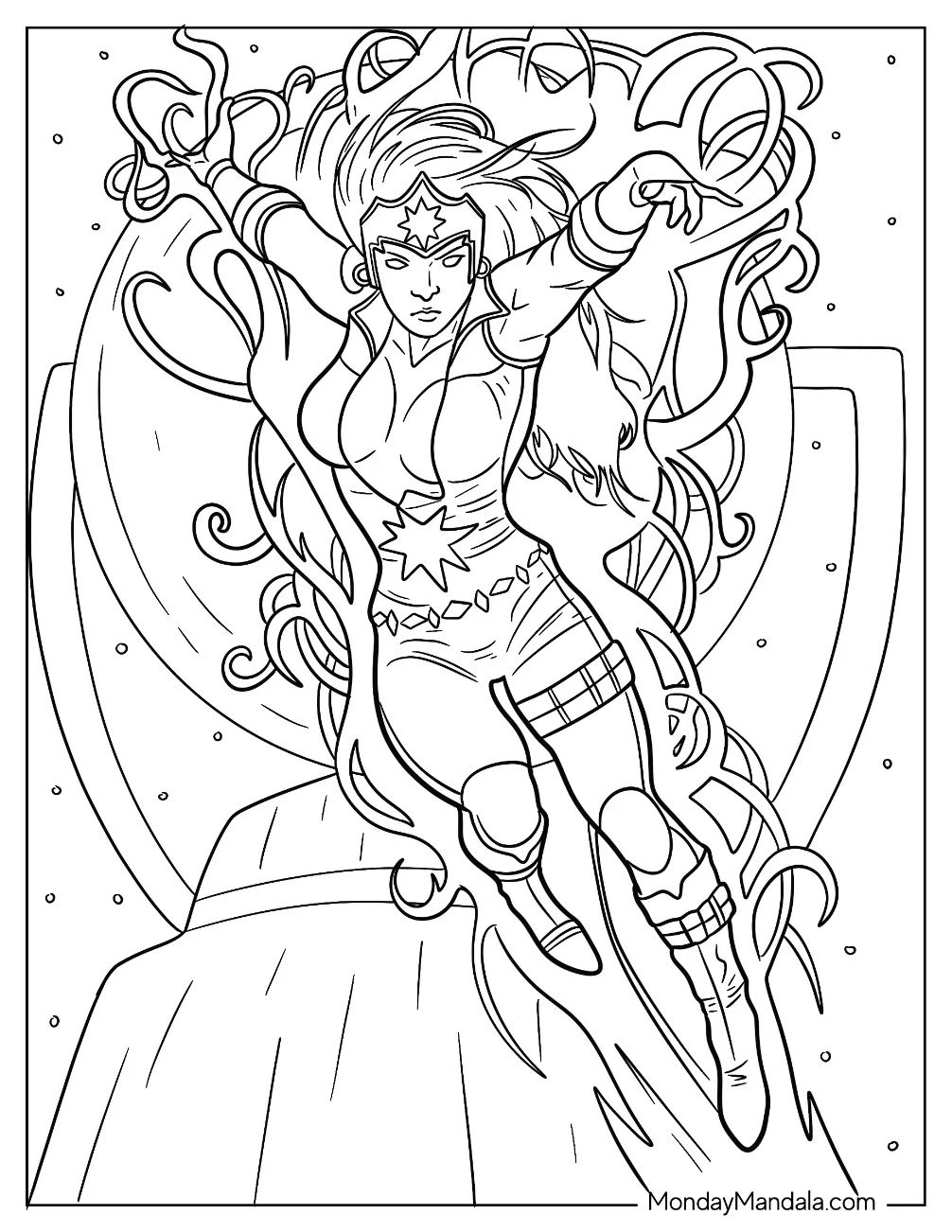 Green Lantern Coloring Page Of Beautiful Star Sapphire Summoning Powers coloring page — printable line art