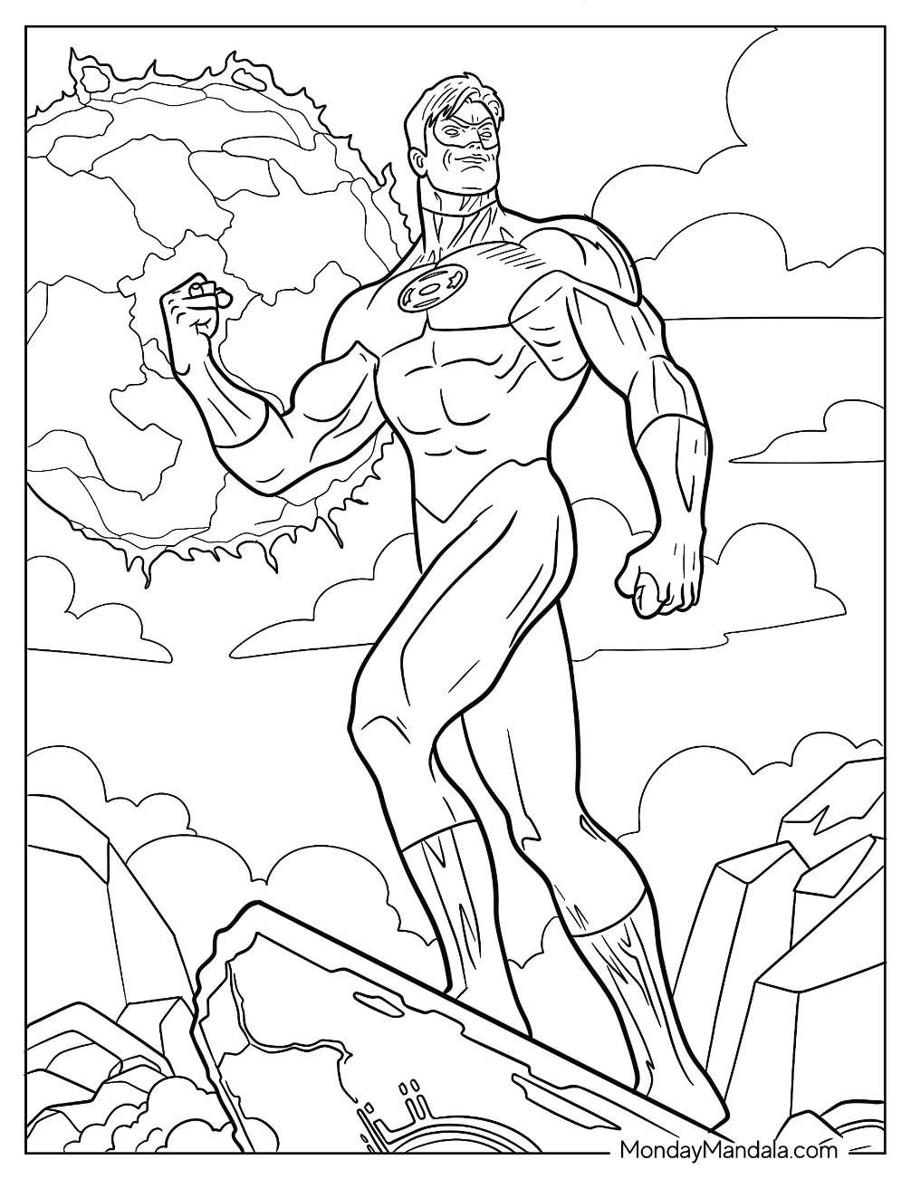 Muscular Green Lantern Coloring Page With Power Ring coloring page