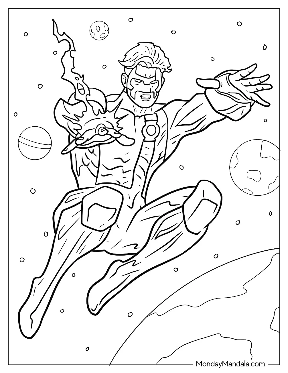 Realistic Green Lantern Coloring Page In Outer Space coloring page
