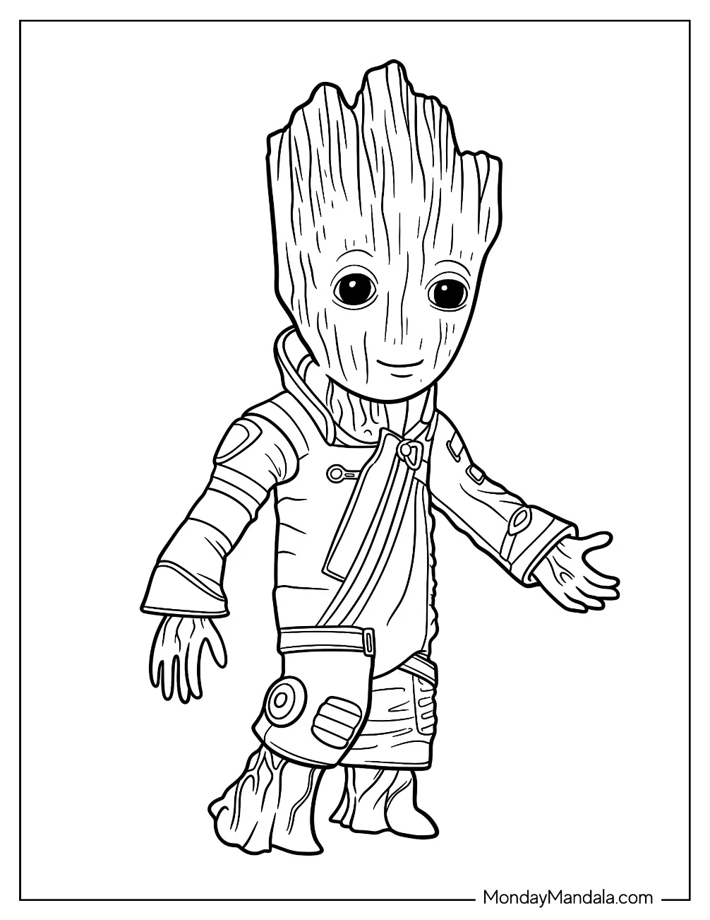 Groot Coloring Page Wearing Jacket And Pants coloring page — printable line art