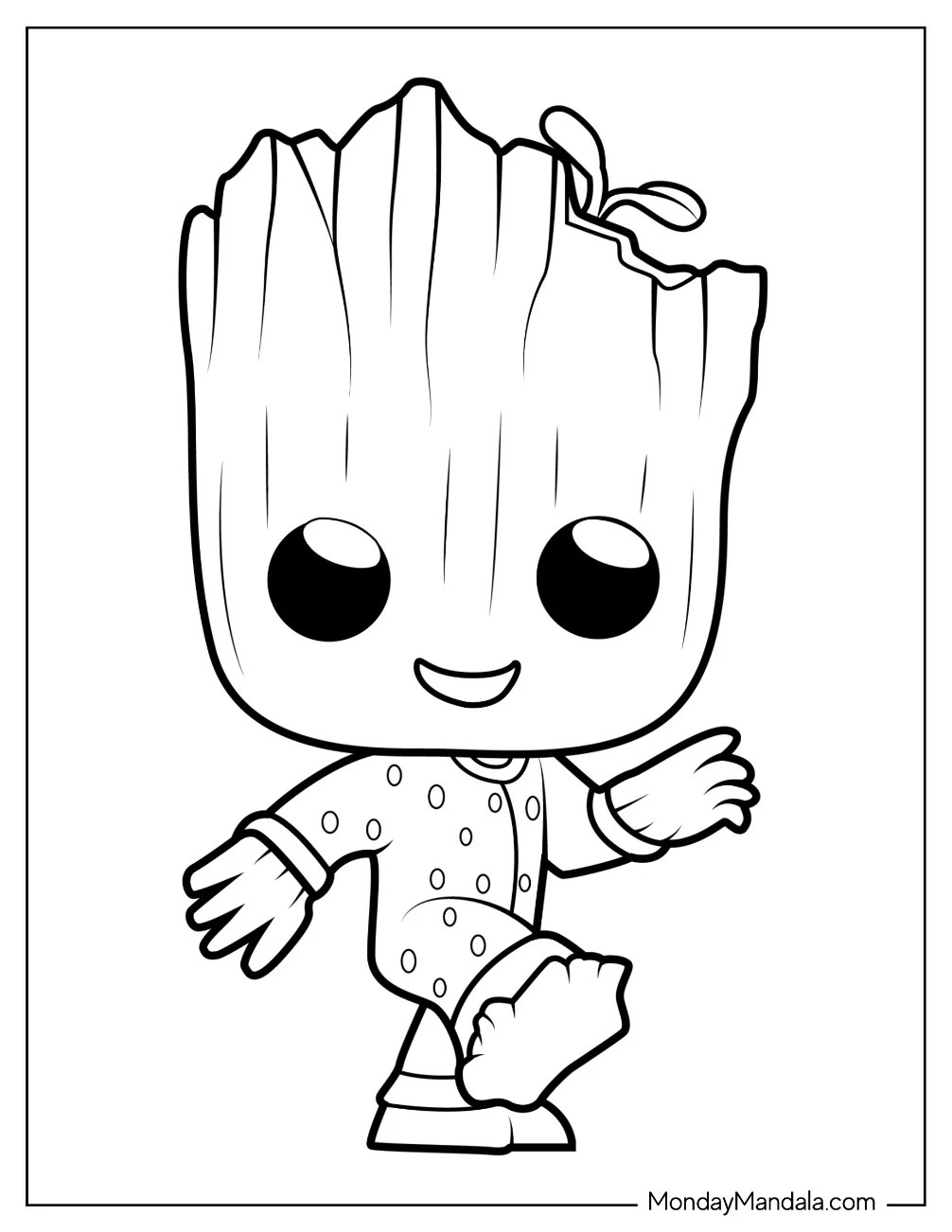 Simple Groot Coloring Page Wearing Pajmas For Preschoolers coloring page