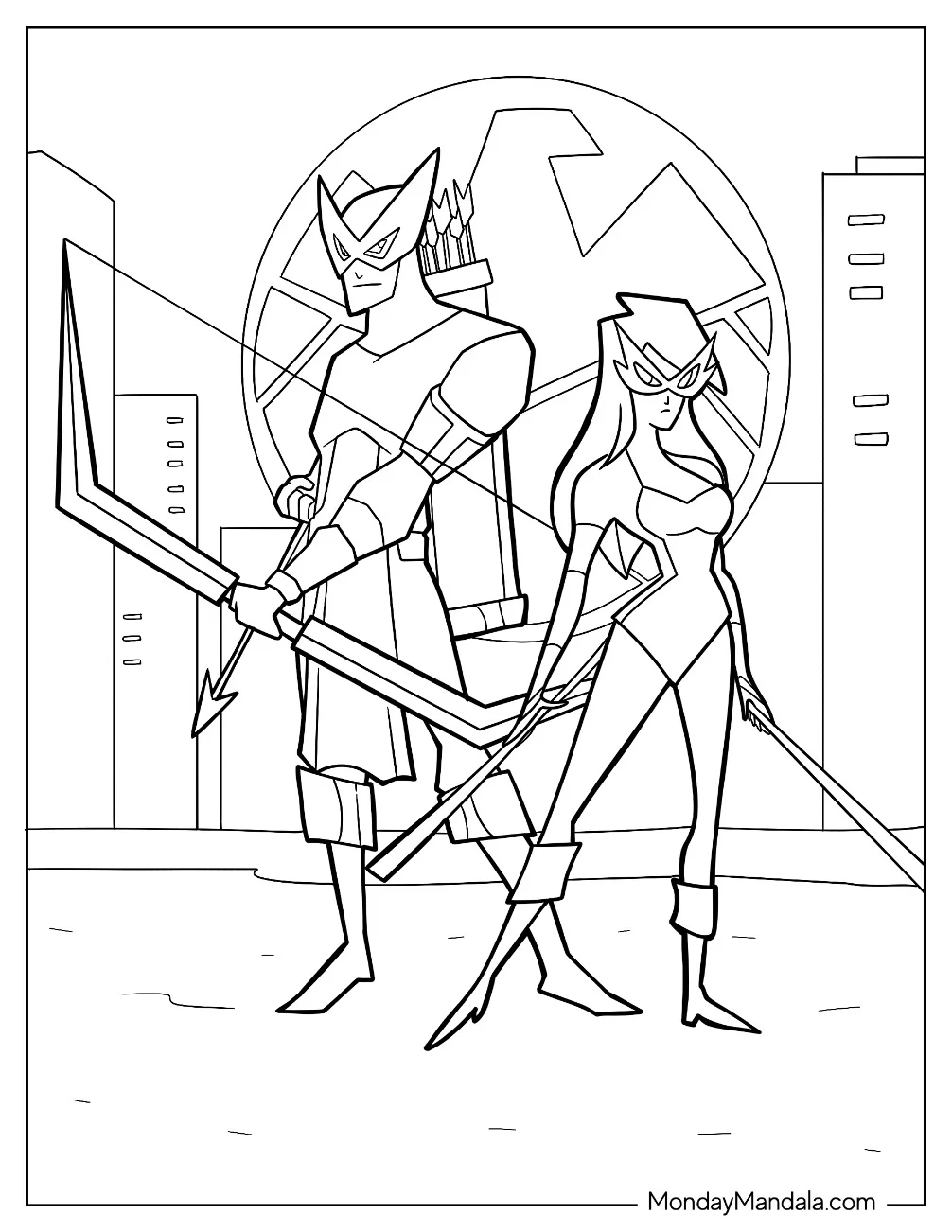 Cartoon Hawkeye Coloring Page With Mockingbird For Kids coloring page