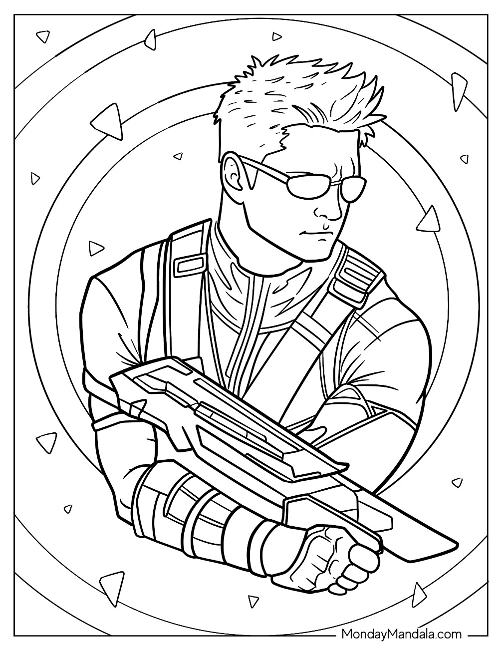 Clint Barton Hawkeye Coloring Page Holding Weapon coloring page