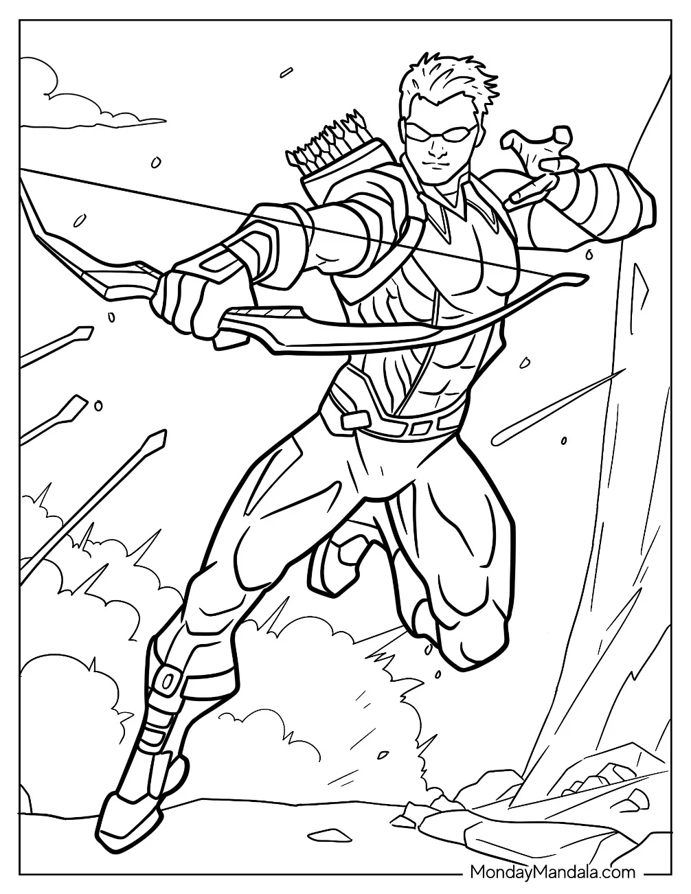 Comic Hawkeye Coloring Page Using Recurve Bow coloring page
