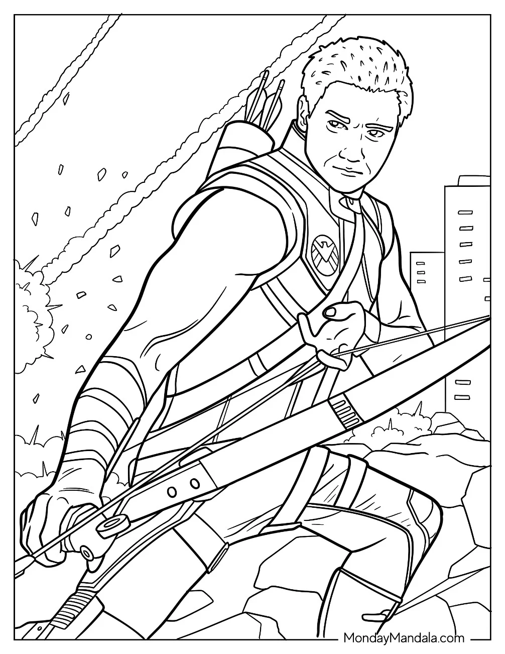 Jeremey Renner As Hawkeye Coloring Page In Battle coloring page