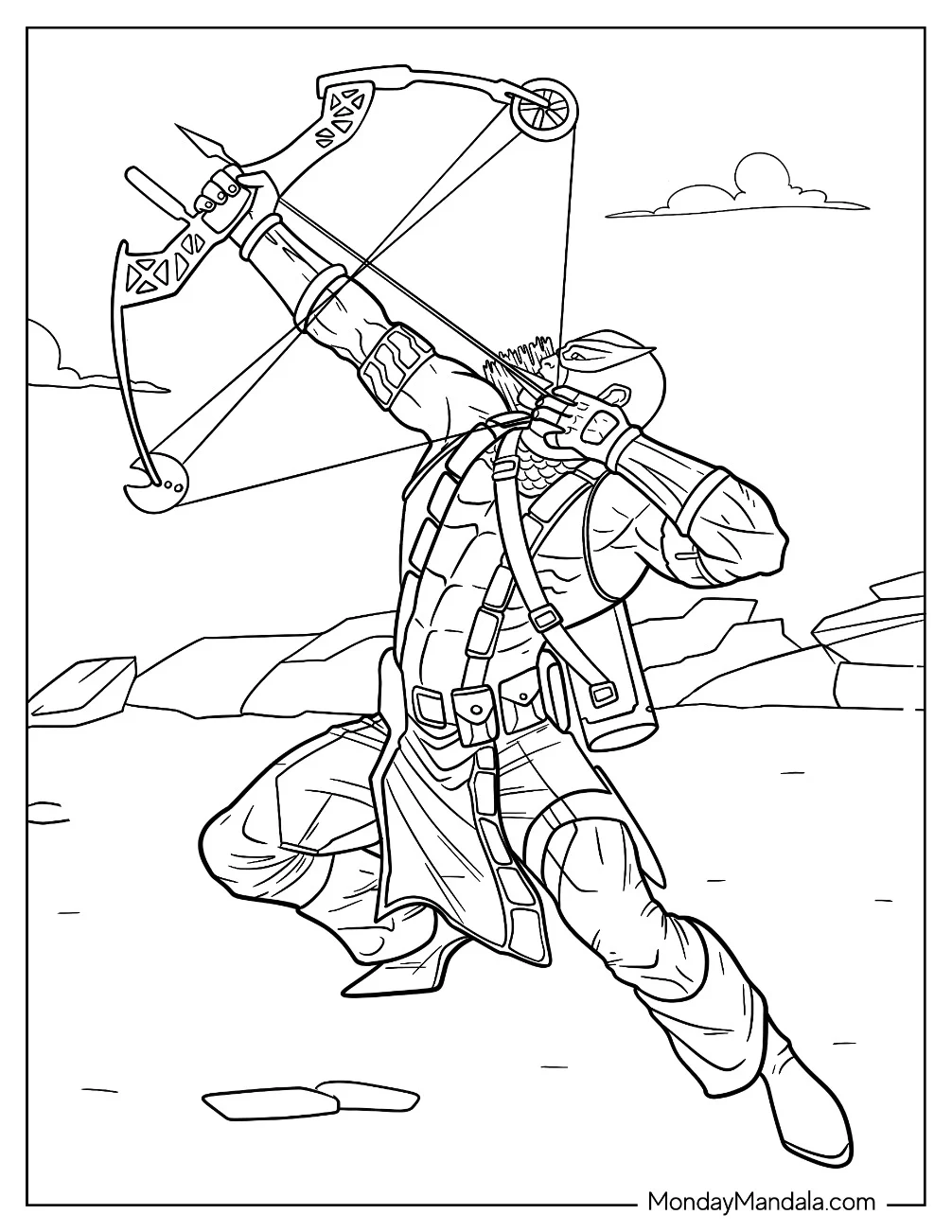Marvel Avengers Hawkeye Coloring Page Shooting Arrow In The Air coloring page